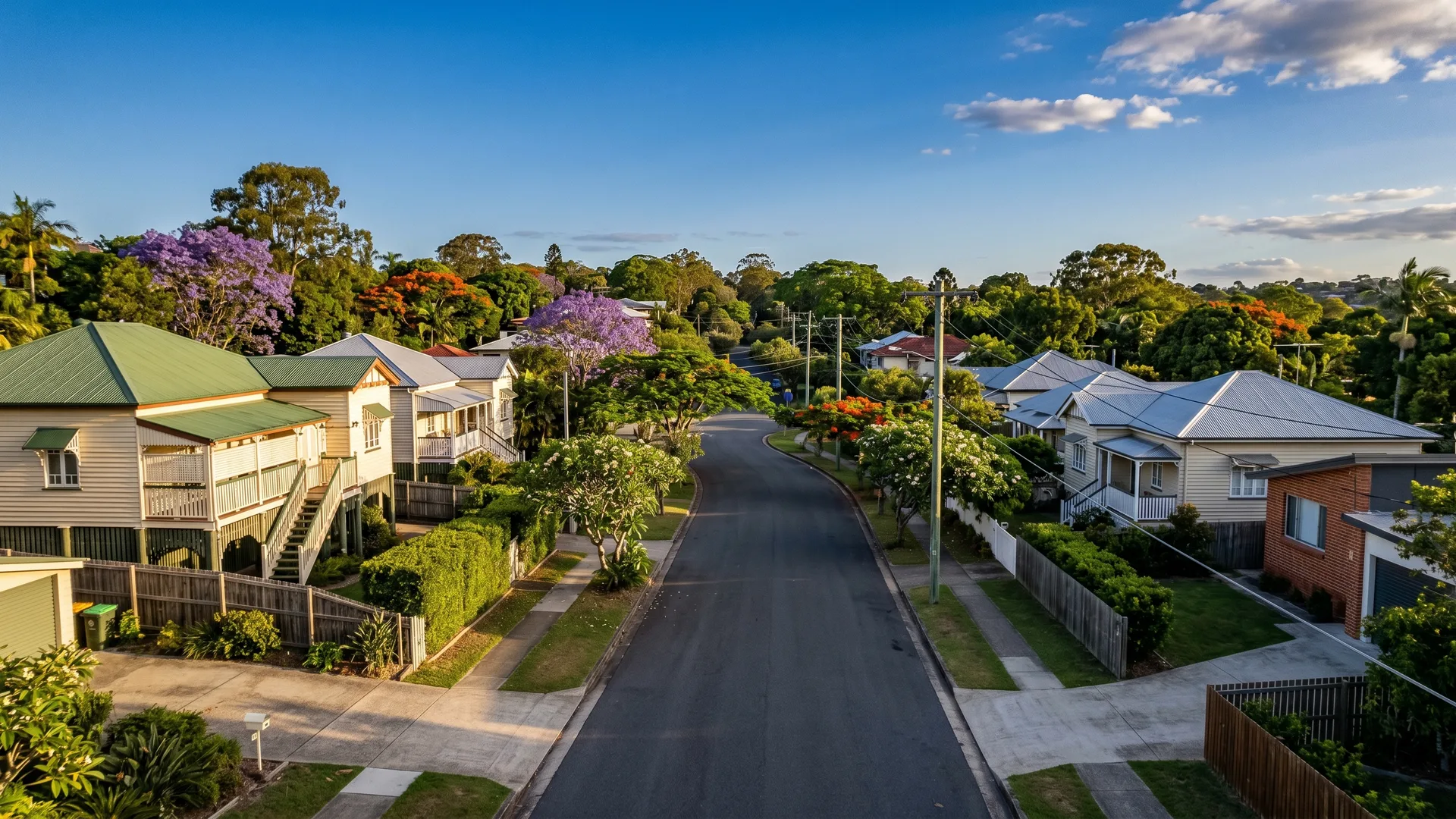 Aerial view of inner-Brisbane suburban streets near Morningside